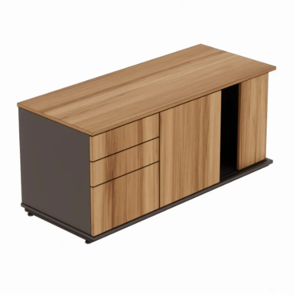 Armário credenza com 2 gavetas e 1 gavetão com nicho para CPU e porta de correr Level